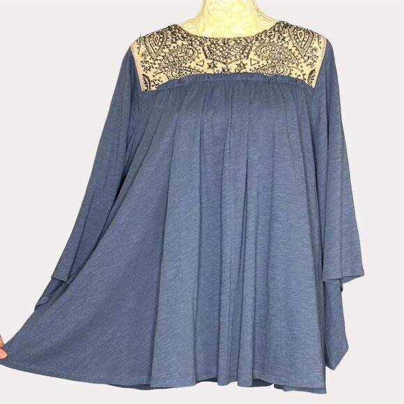 Deletta Anthropologie Josephine Boho Bead Embellished Peasant Blouse Top Blue S - Picture 4 of 8